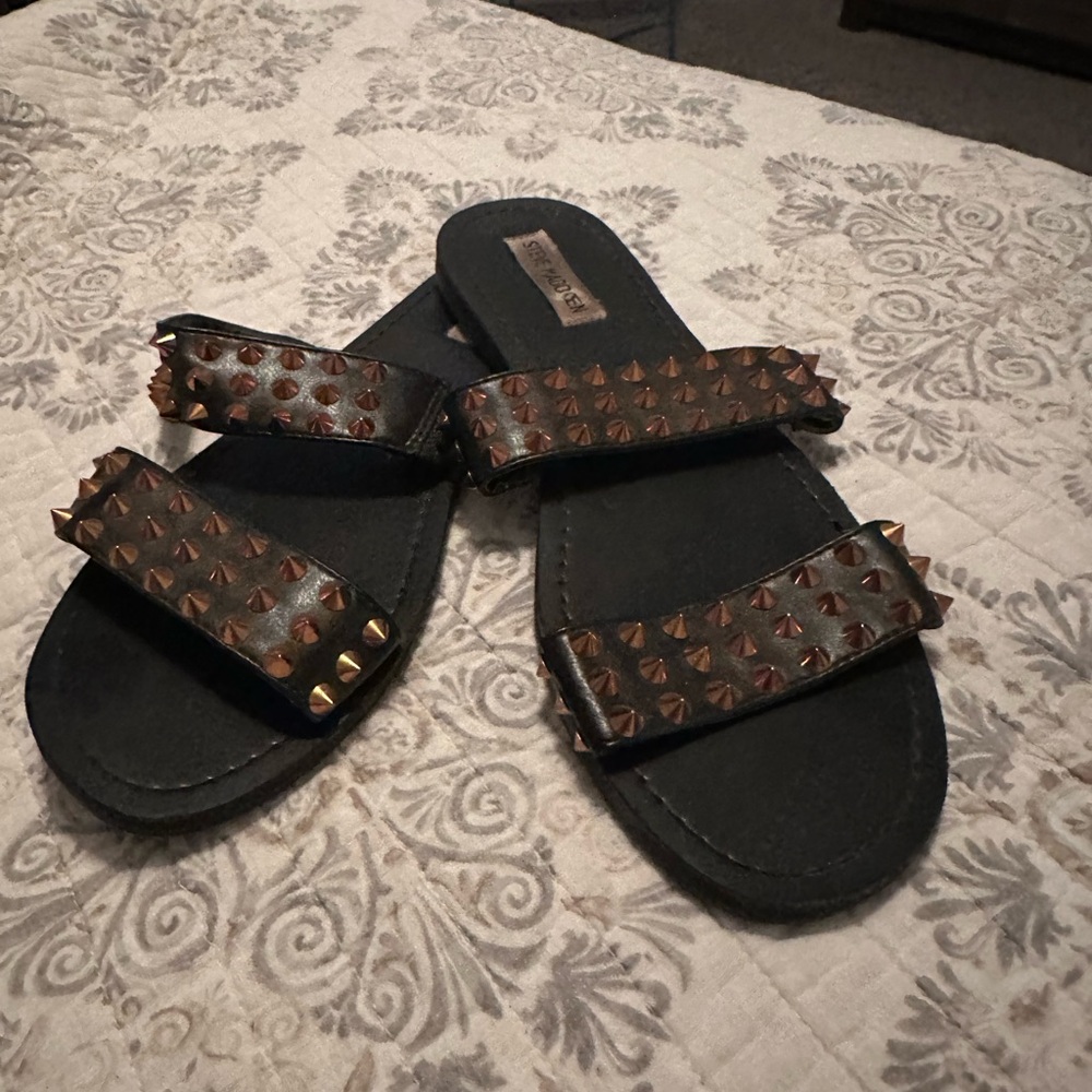 Steve Madden Black and Brown Studded Sandals
